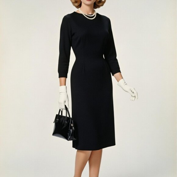 James Street Co. Dresses & Skirts - Vtg Sweater Dress 50s 60s S 8 James Kenrob Pebblecrepe Black Knit Midi A-Line